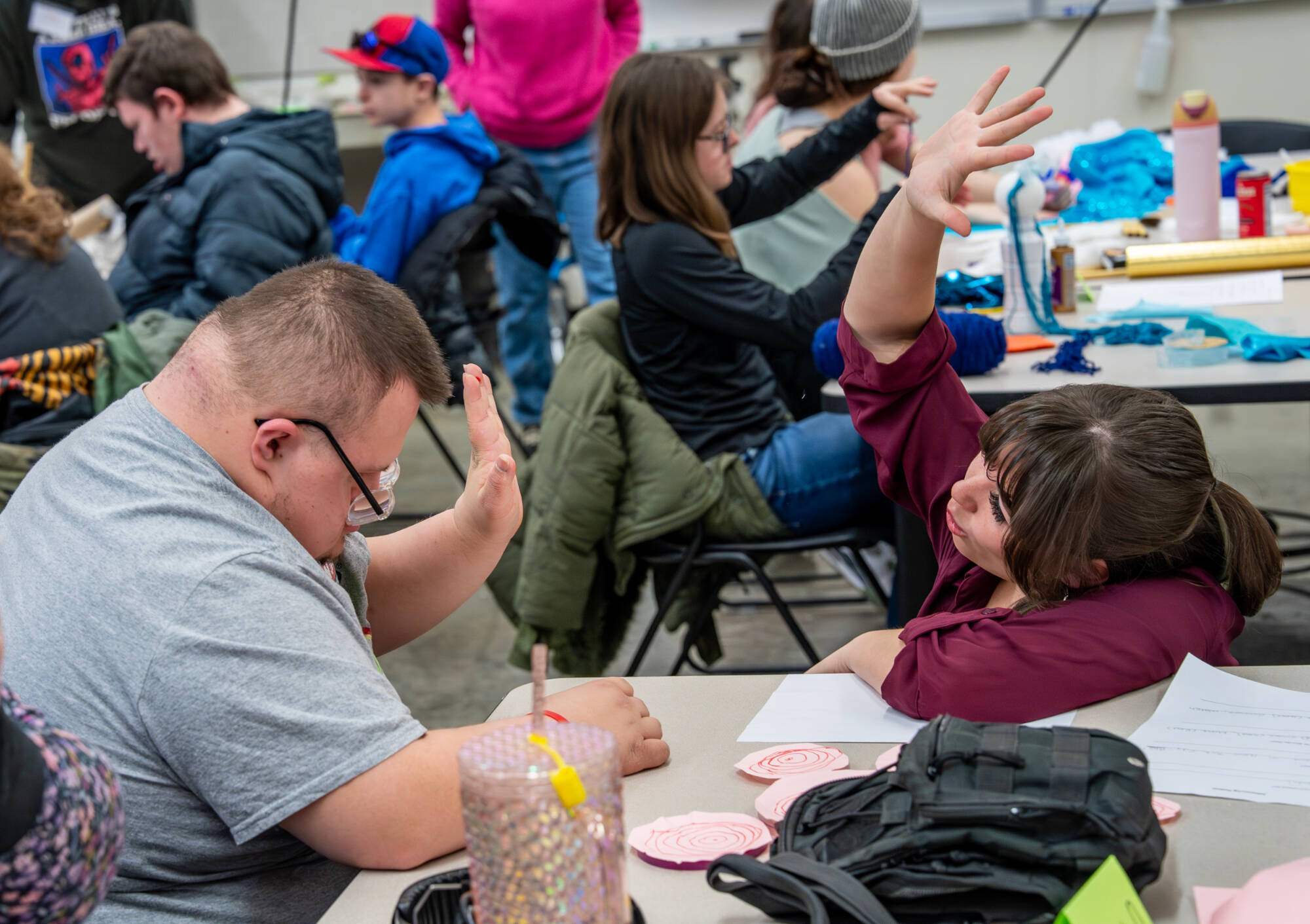 Student working with other students